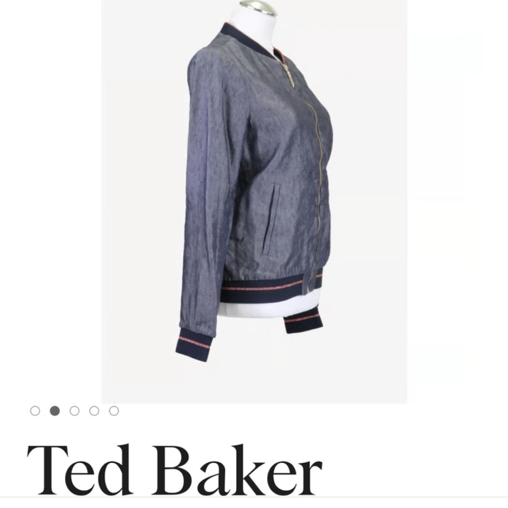 Ted Baker London Shiny Blue Linen Bomber - Ted Sz 2 - Picture 3 of 7